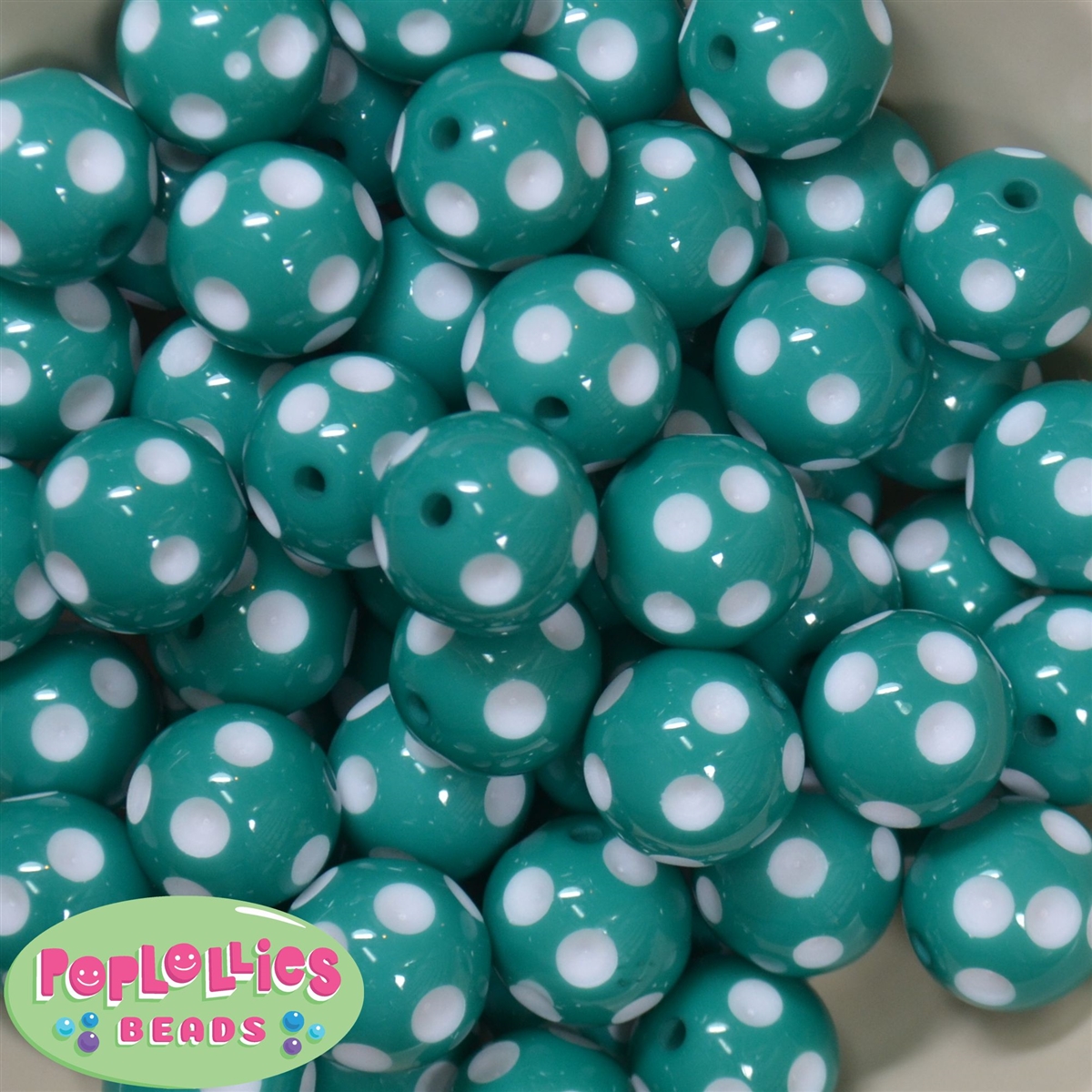 20mm Teal Green Solid Bubblegum Beads