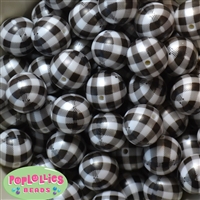 20mm White and Black Buffalo Plaid Print Beads