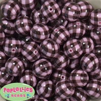 20mm Pink and Black Buffalo Plaid Print Beads