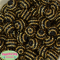 20mm Gold and Black Stripe Rhinestone Bubblegum Beads