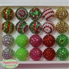 20mm Christmas Mix Rhinestone Bubblegum Beads