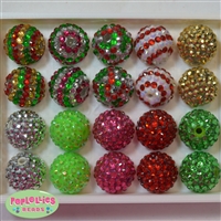 20mm Christmas Mix Rhinestone Bubblegum Beads