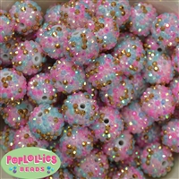 20mm Unicorn Confetti Rhinestone Bubblegum Beads