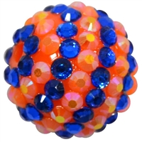 20mm Royal Blue Orange Stripe Rhinestone Bubblegum Beads