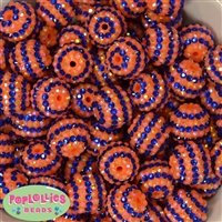 20mm Royal Blue Orange Stripe Rhinestone Bubblegum Beads Bulk