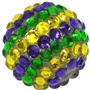 20mm Green, Yellow and Purple Stripe Rhinestone Bubblegum Beads