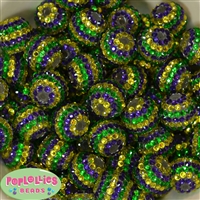 20mm Green, Yellow and Purple Stripe Rhinestone Bubblegum Beads Bulk