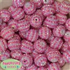 20mm Hot Pink and White Stripe Rhinestone Bubblegum Beads Bulk