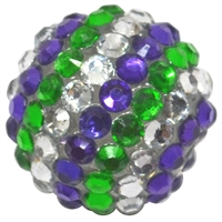 20mm Green, Silver and Purple Stripe Rhinestone Bubblegum Beads