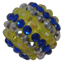 20mm Royal, Silver and Yellow Stripe Rhinestone Bubblegum Beads