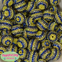 20mm Royal, Silver and Yellow Stripe Rhinestone Bubblegum Beads