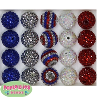 20mm Patriotic Rhinestone Bubblegum Bead Mix