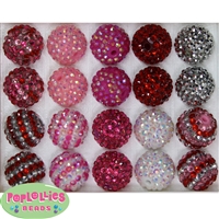 20mm Valentine Rhinestone Bubblegum Bead Mix