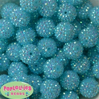 20mm Neon Sky Blue Rhinestone Bubblegum Beads Bulk