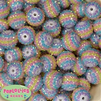 20mm Pastel Stripe Rhinestone Bubblegum Beads