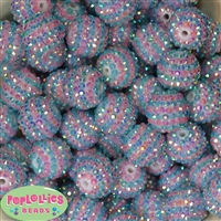 20mm Pink & Blue Stripe Rhinestone Bubblegum Beads Bulk