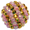 20mm Pink & Gold Stripe Rhinestone Bubblegum Beads