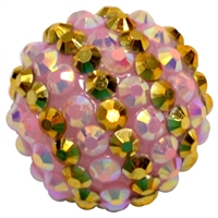 20mm Pink & Gold Stripe Rhinestone Bubblegum Beads