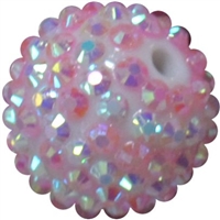 20mm Pink and White Stripe Rhinestone Bubblegum Beads