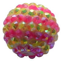 20mm Pink and Yellow Stripe Rhinestone Bubblegum Beads