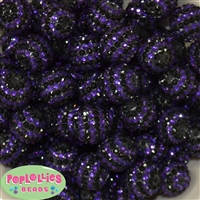 20mm Purple and Black Stripe Rhinestone Bubblegum Bead Bulk