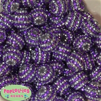 20mm Purple and Silver Stripe Rhinestone Bubblegum Bead