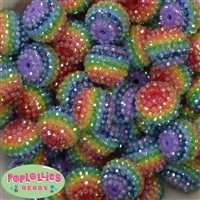 20mm Rainbow Stripe Rhinestone Bubblegum Beads