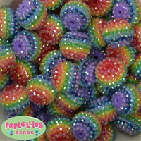 20mm Rainbow Stripe Rhinestone Bubblegum Beads