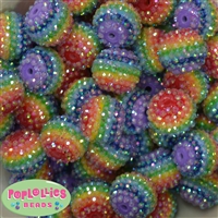 20mm Rainbow Stripe Rhinestone Bubblegum Beads Bulk