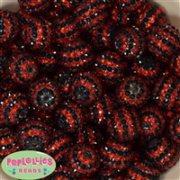 20mm Red & Black Stripe Rhinestone Bubblegum Beads