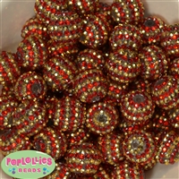 20mm Red & Gold Stripe Rhinestone Bubblegum Beads