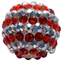 20mm Red & Silver Stripe Rhinestone Bubblegum Beads
