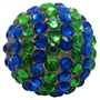 20mm Royal & Green Stripe Rhinestone Bubblegum Beads