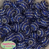 20mm Royal Blue & Silver Stripe Rhinestone Bubblegum Beads