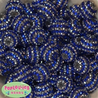 20mm Royal Blue & Silver Stripe Rhinestone Bubblegum Beads