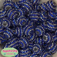 20mm Royal Blue & Silver Stripe Rhinestone Bubblegum Beads Bulk