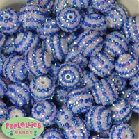 20mm Royal Blue & White Stripe Rhinestone Bubblegum Beads