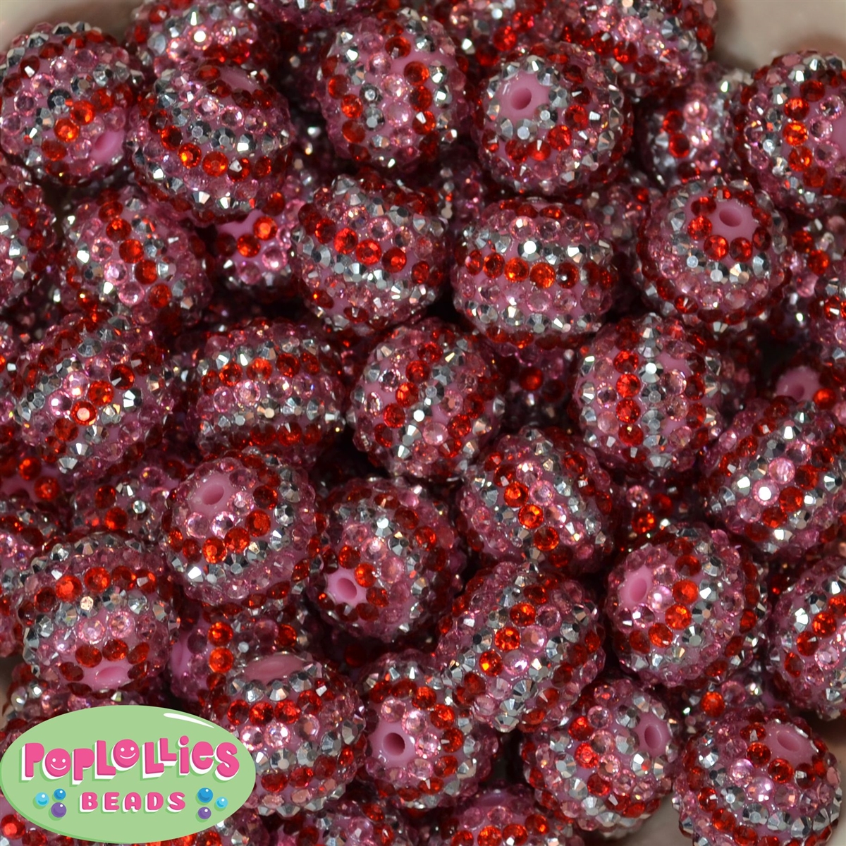 20mm Valentine Stripe Rhinestone Bubblegum Beads