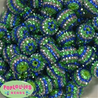 20mm Royal Silver and Lime Stripe Rhinestone Bubblegum Beads Bulk