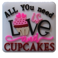 28mm Cute All you need is Love and Cupcakes Silicone Focal Bead