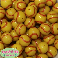 20mm Softball  Print Bubblegum Beads