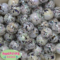 20mm White Splattered Miracle AB Acrylic Bubblegum Beads