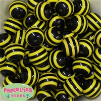 20mm Black & Yellow Stripe Resin Bubblegum Beads
