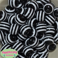 20mm Black Stripe Resin Bubblegum Beads Bulk