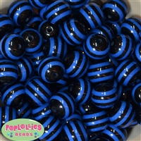 20mm Black & Royal Blue Stripe Resin Bubblegum Beads