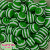 20mm Christmas Green Stripe Resin Bubblegum Beads Bulk