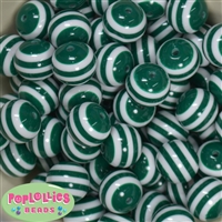 20mm Forest Green Stripe Resin Bubblegum Beads Bulk