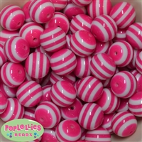 20mm Hot Pink Stripe Resin Bubblegum Beads Bulk