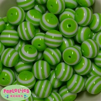 20mm Lime Stripe Resin Bubblegum Beads Bulk