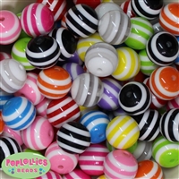 20mm Mixed Stripe Resin Bubblegum Beads Bulk 100pc